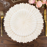 6 Pack | 13inch Antique White Sunray Acrylic Plastic Charger Plates, Scalloped Rim Serving Trays