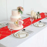 9ft Red With Gold Foil Geometric Pattern Table Runner