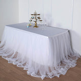 17FT White Extra Long 48 inch Two Layered Tulle & Satin Table Skirt