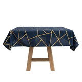 54"x54" Navy Blue Polyester Square Tablecloth With Gold Foil Geometric Pattern