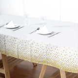 5 Pack White Rectangle Plastic Table Covers with Gold Confetti Dots, 54x108inch PVC Waterproof