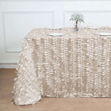 90x132inch Beige 3D Leaf Petal Taffeta Fabric Rectangle Tablecloth