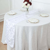 12x108inch White 3D Leaf Petal Taffeta Fabric Table Runner