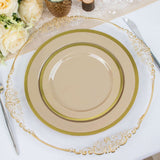 10 Pack | 7inch Regal Taupe and Gold Round Plastic Dessert Plates