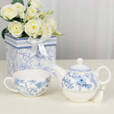 White Blue Chinoiserie Bridal Shower Gift Set, Porcelain Teapot and Cup Set with Matching Gift Box