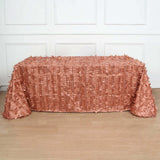 Terracotta (Rust) 3D Leaf Petal Taffeta Fabric Seamless Rectangle Tablecloth - 90x132inch