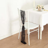 5 Pack Black Tulle Wedding Chair Sashes with Leaf Vine Embroidered Sequins