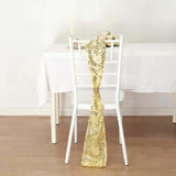 5 Pack Gold Tulle Wedding Chair Sashes with Leaf Vine Embroidered Sequins