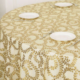 120inch Gold Sequin Leaf Embroidered Seamless Tulle Round Tablecloth, Sheer Table Overlay
