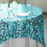 72" x 72" Turquoise Premium Big Payette Sequin Overlay