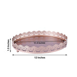 12inch Blush/Rose Gold Premium Metal Decorative Vanity Serving Tray, Round With Embellished Rims