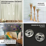 21inch Shiny Gold Crystal Embellishment Trumpet Flower Vase, Reversible Plastic Table Centerpiece