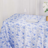 90"x132" White Blue Seamless Satin Rectangular Tablecloth in French Toile Floral Pattern