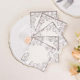 20 Pack White 3 Ply Premium Paper Cocktail Napkins with Silver Foil Lace Soft European Style Wedding