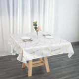 54"x54" White Polyester Square Tablecloth With Gold Foil Geometric Pattern