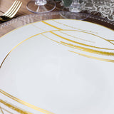 10 Pack | White & Gold Brush Stroked 10inch Round Plastic Dinner Plates