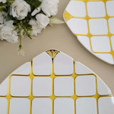 10 Pack | White/Gold 10inch Plastic Square Geometric Dinner Plates