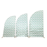 Set of 3 White Green Satin Chiara Wedding Arch Covers With Eucalyptus Leaves Print