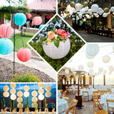 Colorful paper lanterns adorning a festive outdoor event setting.