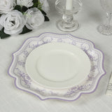 25 Pack White Lavender Lilac Disposable Party Plates in French Toile Floral Pattern