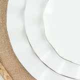 10 Pack | 11 White Disposable Dinner Plates With Gold Ruffled Rim, Round Plastic Party Plates