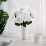 12inches White Artificial Velvet-Like Fabric Rose Flower Bouquet Bush