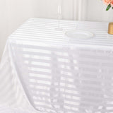 90x132inch White Satin Stripe Seamless Rectangular Tablecloth