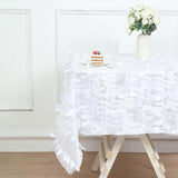 54" White 3D Leaf Petal Taffeta Fabric Square Table Overlay