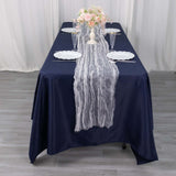 9ft White Sheer Crinkled Organza Table Runner, Premium Shimmer Chiffon Layered Table Runner