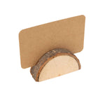 Set of 10 Semicircle Natural Wooden Place Card Holders With Brown Paper Place Cards