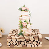 Natural Wooden Slices Square Display Box Pedestal Riser, Rustic Farmhouse Cake Dessert 18x18inch