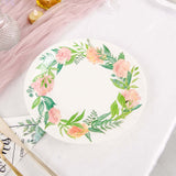 25 Pack | Rose/Peony 9inch Flower Wreath Dinner Paper Plates, Disposable Party Plates