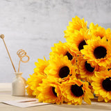 5 Bushes | 70 Yellow Artificial Silk Blossomed Sunflowers | Vase Decor