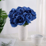 12inches Royal Blue Artificial Velvet-Like Fabric Rose Flower Bouquet Bush