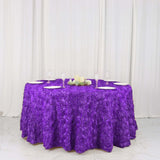 120inch Purple Grandiose 3D Rosette Satin Round Tablecloth