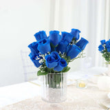 12 Bushes | Royal Blue Artificial Premium Silk Flower Rose Bud Bouquets