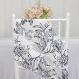 Polyester Chair Sashes White Black French Toile Floral Design