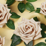 24 Roses | 5inch Champagne Artificial Foam Flowers With Stem Wire and Leaves