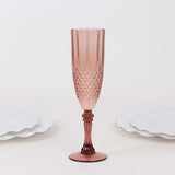 6 Pack 8oz Dusty Rose Crystal Cut Reusable Plastic Wedding Flute Glasses, Shatterproof