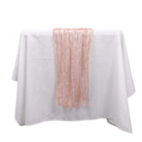 9ft Dusty Rose Sheer Crinkled Organza Table Runner, Premium Shimmer Chiffon Layered Table Runner