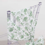 5 Pack Dusty Sage Green Floral Polyester Chair Sashes in French Toile Pattern - 6x108inch