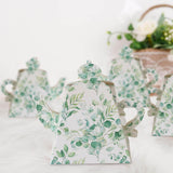 25 Pack Eucalyptus Greenery Mini Teapot Party Favor Boxes, Tea Time Gift Boxes