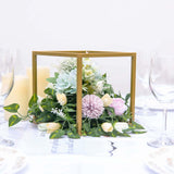 2 Pack | 8inch Square Gold Metal Frame Wedding Flower Stands, Geometric Centerpieces