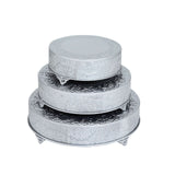 14inch Round Silver Embossed Cake Stand Riser, Matte Metal Cake Pedestal