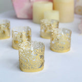 20 Pack | Gold Foil Paper Floral Lace Candle Holder Wraps, Votive Tealight Decorative Wraps