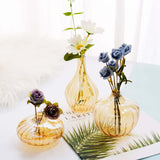 Set of 3 | Gold Glass Ribbed Design Mini Flower Bud Vases, Table Centerpiece Set - Assorted Sizes