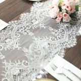 Ivory Premium Lace Fabric Table Runner, Vintage Classic Table Decor With Scalloped Frill Edges