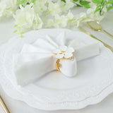 4 Pack | White & Gold Metal Flower Napkin Rings, Floral Serviette Buckle Napkin Holder Set