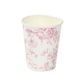 24 Pack 9oz French Toile Party Cups, White Pink Elegant Disposable Paper Cups#whtbkgd