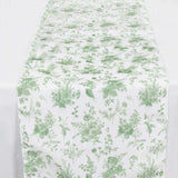 Dusty Sage Green Floral Polyester Table Runner in French Toile Pattern - 12x108inch